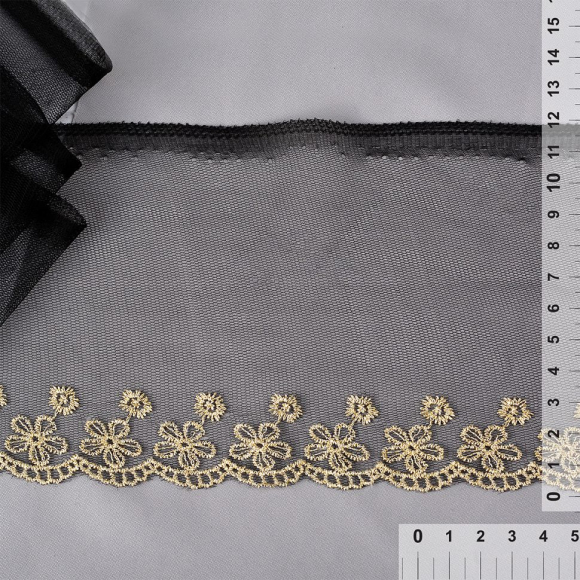 Кружево на сетке арт.TBY 10268A шир.120 мм цв.черный/золото уп.13,71м