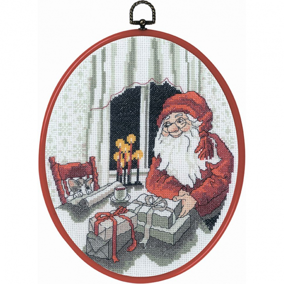 Набор для вышивания PERMIN арт.92-0621 Санта и кот 20х26 см