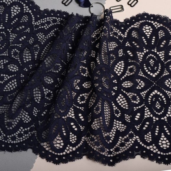 Кружево-стрейч KRUZHEVO арт.TBY.L1189 шир.195мм цв.06 т.синий уп.25м