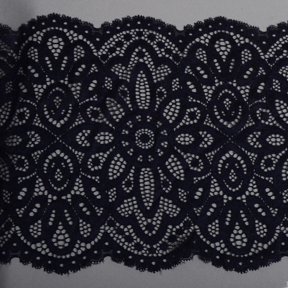 Кружево-стрейч KRUZHEVO арт.TBY.L1189 шир.195мм цв.06 т.синий уп.25м