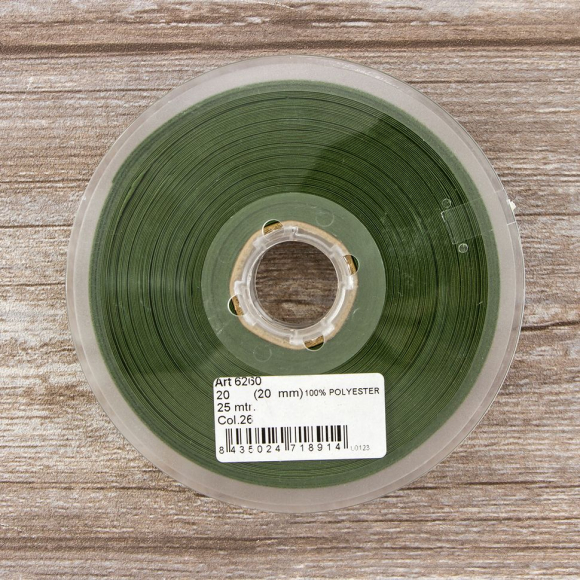 Косая бейка атласная 20 мм, 25 м, цвет 26, хаки темный