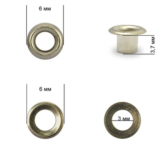Люверсы сталь TBY.2552 №1,7 (? 3мм, h 3,7мм) цв. никель уп. 1000шт Люверсы сталь TBY.2552 №1,7 (? 3мм, h 3,7мм) цв. никель уп. 1000шт