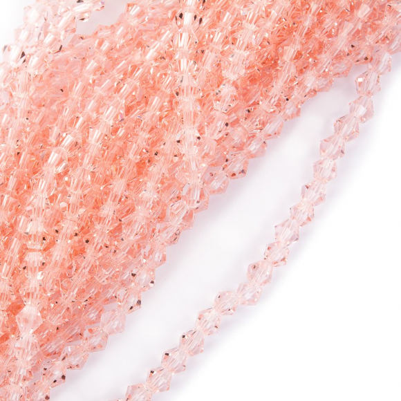 Бусины граненые Биконус (стекло) на нитях арт.TBY-K-2 4х4мм отвер.1мм цв.22 розовый уп.3шт х110 бусин