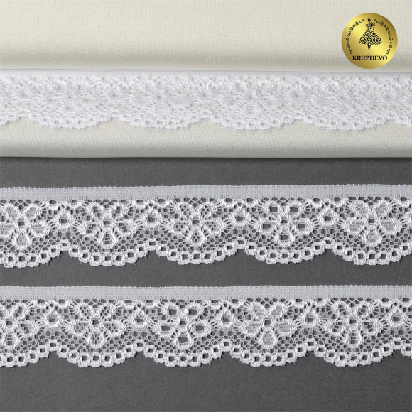 Кружево-стрейч KRUZHEVO арт.TBY.8032 шир.25мм цв.01 белый уп.50м