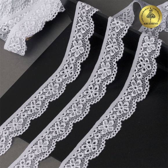 Кружево-стрейч KRUZHEVO арт.TBY.8032 шир.25мм цв.01 белый уп.50м