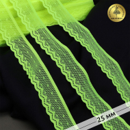 Кружево-стрейч KRUZHEVO арт.TBY.8028 шир.25мм цв.F229 зелено-желтый неон уп.50м