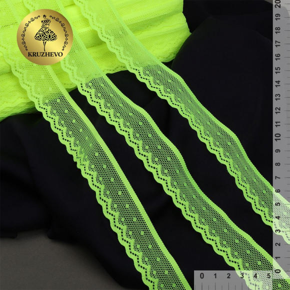 Кружево-стрейч KRUZHEVO арт.TBY.8028 шир.25мм цв.F229 зелено-желтый неон уп.50м