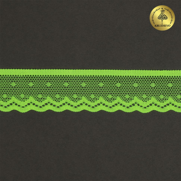 Кружево-стрейч KRUZHEVO арт.TBY.8028 шир.25мм цв.F229 зелено-желтый неон уп.50м