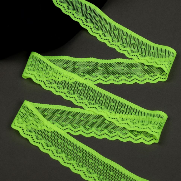 Кружево-стрейч KRUZHEVO арт.TBY.8028 шир.25мм цв.F229 зелено-желтый неон уп.50м