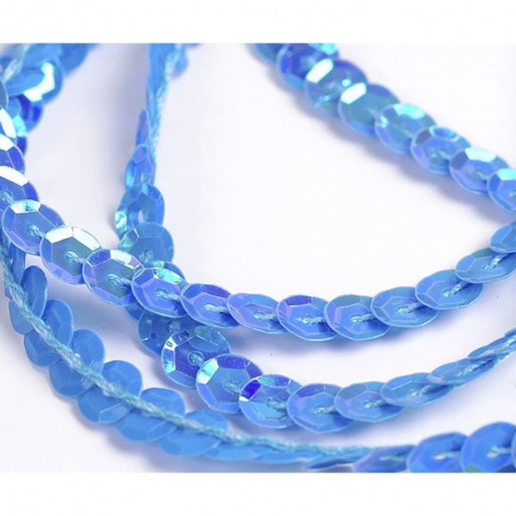 Пайетки на нитях 6мм Cream Colour арт.TBY-FLKU06-CC цв.0034 синий уп.73.12м