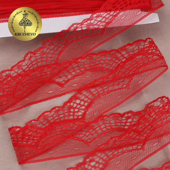 Кружево-трикотаж KRUZHEVO арт.TBY 1667 шир.30мм цв.03 красный, уп.27,4м