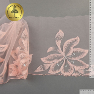 Кружево вышивка на сетке KRUZHEVO арт.TBY.OG41 шир.185мм цв.светло-бежевый, левая уп.6м