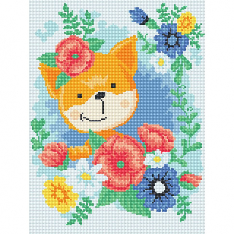 Кристальная мозаика на холсте ФРЕЯ арт.ALVK-89 Лисенок в цветах 40х30 см