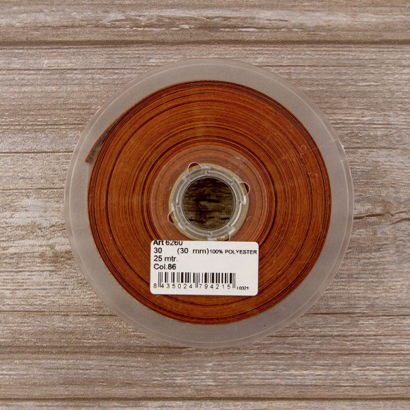 19861_Косая бейка атласная 30 мм, 25 м, цвет 86, корица