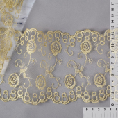 Кружево на сетке арт.TBY 10272 шир.130 мм цв.белый/золото уп.13,71м
