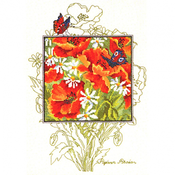 Набор для вышивания PERMIN арт.83-5362 Подушка Маки и бабочки 38х41 см
