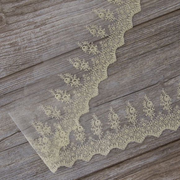 177953_Вышивка на тюле, 91 мм, цвет экрю