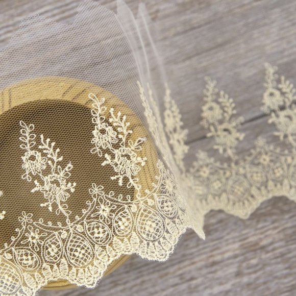 177953_Вышивка на тюле, 91 мм, цвет экрю