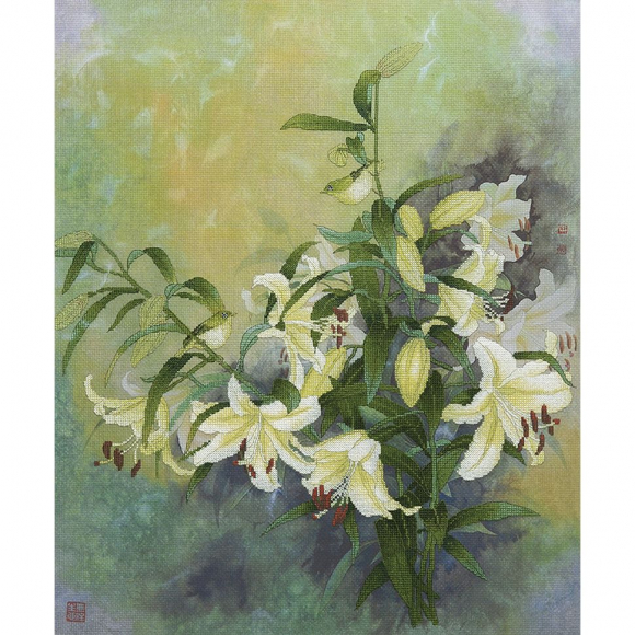 Набор для вышивания крестом XIU CRAFTS арт.2031207 Лилия в зеленой оправе 52х43 см