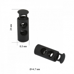 Фиксатор для шнура металл TBY OR.0305-5123 (8,5х24 мм, отв.4,7мм) цв.черная резина уп.100шт