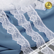 Кружево-стрейч KRUZHEVO арт.TBY.L839 шир.30мм цв.01 белый уп.500м