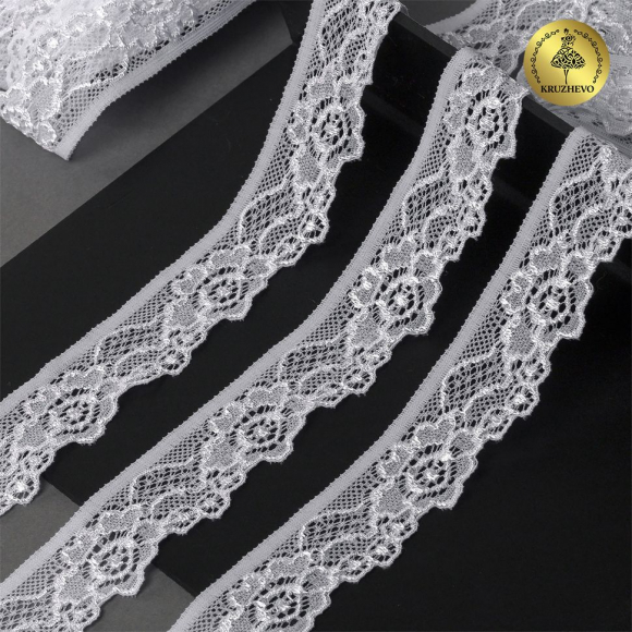 Кружево-стрейч KRUZHEVO арт.TBY.L839 шир.30мм цв.01 белый уп.500м
