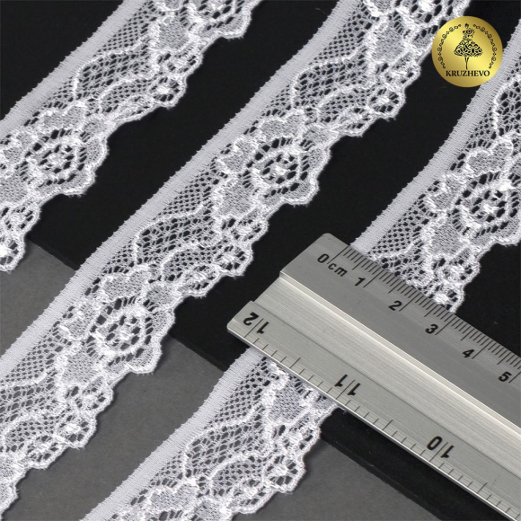 Кружево-стрейч KRUZHEVO арт.TBY.L839 шир.30мм цв.01 белый уп.500м