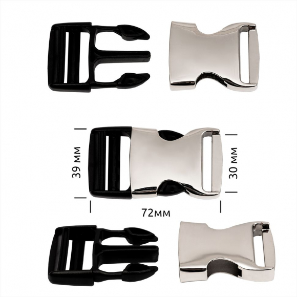 Пряжка-фастекс металл/пластик 30мм TBY-E1315 72x39мм цв. никель/черный уп.6шт