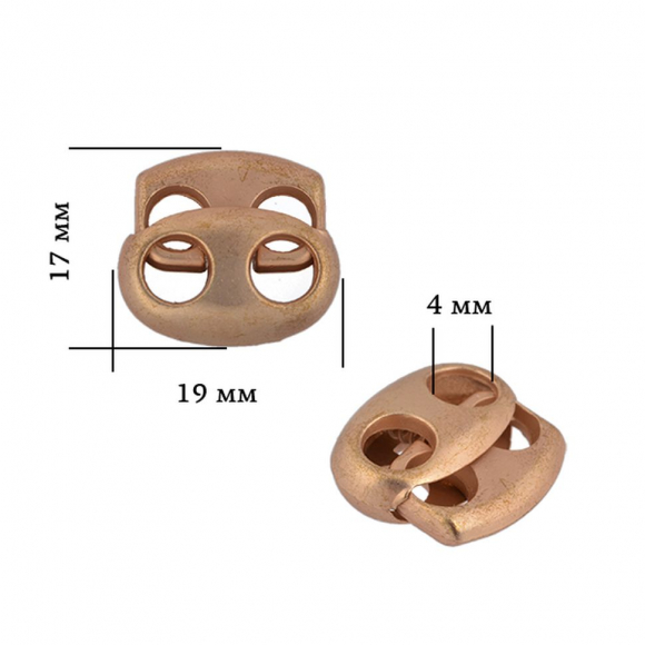 Фиксатор для шнура металл TBY OR.0305-5353 (17х19мм, отв.4мм) цв. мат.золото уп. 100шт