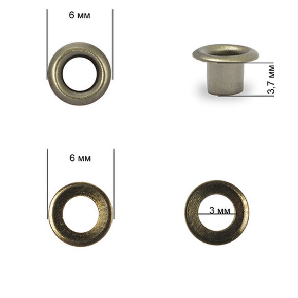 Люверсы сталь TBY.2552 №1,7 (? 3мм, h 3,7мм) цв. никель черный уп. 1000шт Люверсы сталь TBY.2552 №1,7 (? 3мм, h 3,7мм) цв. никель черный уп. 1000шт