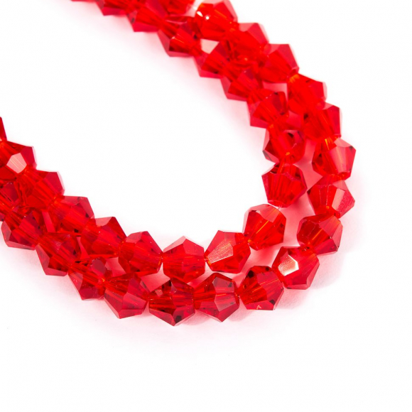 Бусины граненые Биконус (стекло) на нитях арт.TBY-K-2 4х4мм отвер.1мм цв.27 красный уп.3х110 бусин