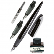 189628_Набор для каллиграфии "Air Best Writer", 6 предметов, корпус ручки черный/серый с серебром