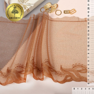 Кружево вышивка на сетке KRUZHEVO арт.TBY.T03 шир.180мм цв.бежевый, левая уп.13,71м