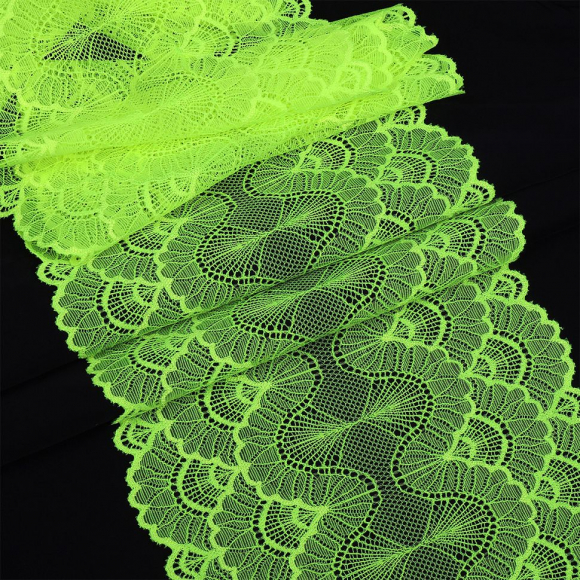 Кружево-стрейч KRUZHEVO арт.TBY.8034 шир.195мм цв.F229 зелено-желтый неон уп.10м