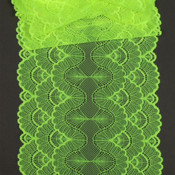 Кружево-стрейч KRUZHEVO арт.TBY.8034 шир.195мм цв.F229 зелено-желтый неон уп.10м