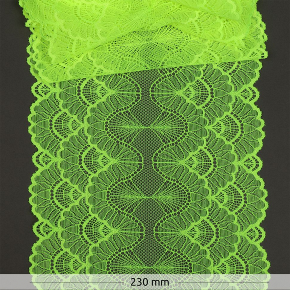 Кружево-стрейч KRUZHEVO арт.TBY.8034 шир.195мм цв.F229 зелено-желтый неон уп.10м