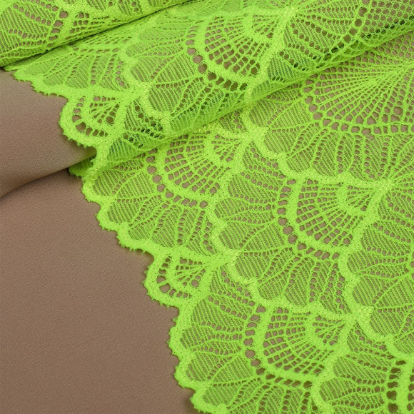 Кружево-стрейч KRUZHEVO арт.TBY.8034 шир.195мм цв.F229 зелено-желтый неон уп.10м