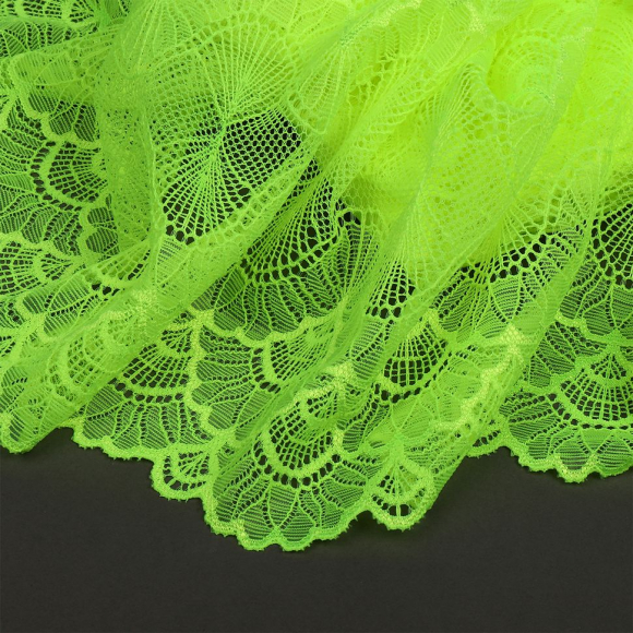 Кружево-стрейч KRUZHEVO арт.TBY.8034 шир.195мм цв.F229 зелено-желтый неон уп.10м
