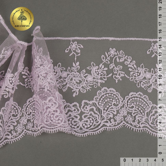 Кружево на жесткой сетке матовая нить KRUZHEVO арт.TBY.BL.40466 шир.130мм цв.F164 светло-сиреневый уп.13,71 м
