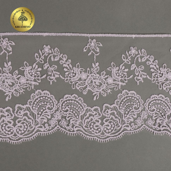Кружево на жесткой сетке матовая нить KRUZHEVO арт.TBY.BL.40466 шир.130мм цв.F164 светло-сиреневый уп.13,71 м
