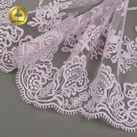 Кружево на жесткой сетке матовая нить KRUZHEVO арт.TBY.BL.40466 шир.130мм цв.F164 светло-сиреневый уп.13,71 м