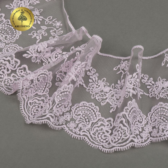 Кружево на жесткой сетке матовая нить KRUZHEVO арт.TBY.BL.40466 шир.130мм цв.F164 светло-сиреневый уп.13,71 м