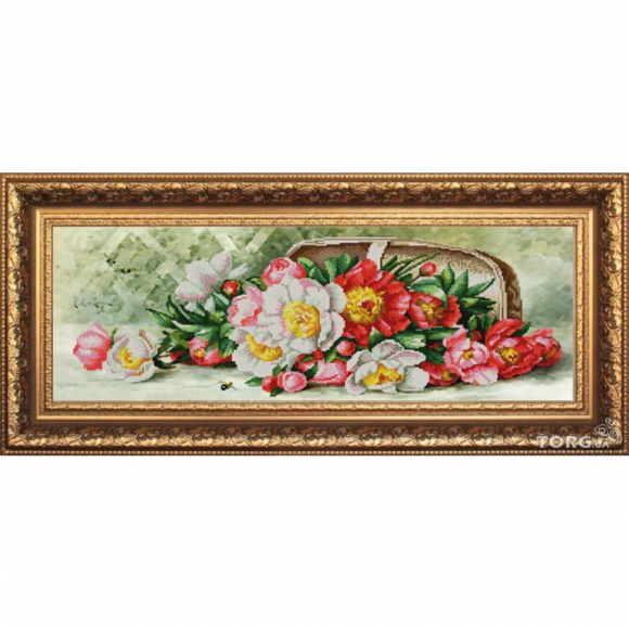 Рисунок на ткани (Бисер) КОНЁК арт. 9865 Разноцветные пионы 25х65 см