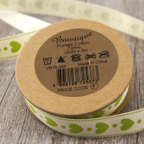 Лента хлопковая на картонной мини-катушке "Сердечки"