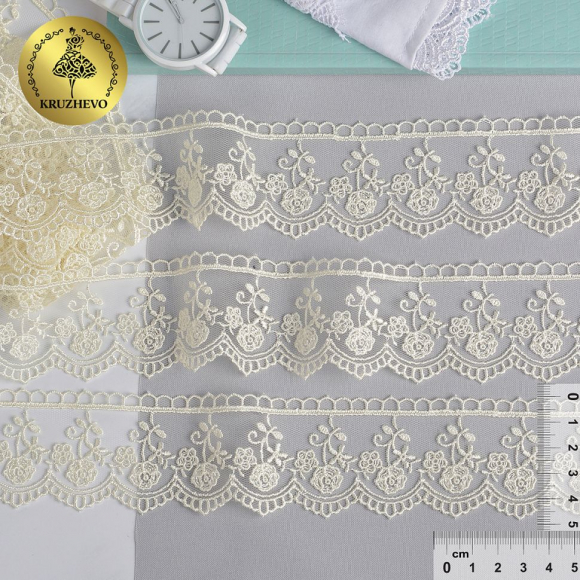 Кружево на сетке KRUZHEVO арт.TR.8B0100 шир.45мм цв.02 молочный уп.9м