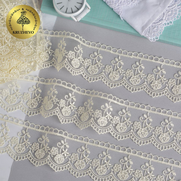 Кружево на сетке KRUZHEVO арт.TR.8B0100 шир.45мм цв.02 молочный уп.9м