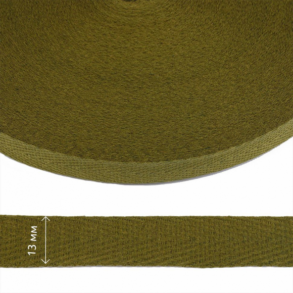 Тесьма киперная 13 мм хлопок 1,8г/см арт.12.2С-253К.13.016 цв.хаки уп.50м Тесьма киперная 13 мм хлопок 1,8г/см арт.12.2С-253К.13.016 цв.хаки уп.50м