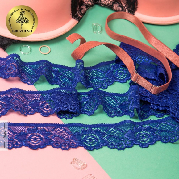 Кружево-стрейч KRUZHEVO арт.TBY.L839 шир.35мм цв.20 ярк.синий уп.50м