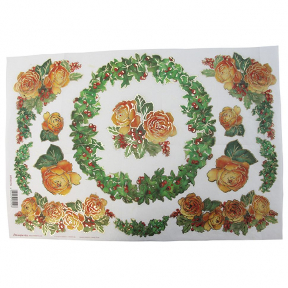 70665_Бумага рисовая с контурным золочением "Венки и розы"