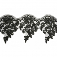 Кружево свадебное (на органзе) с пайетками и бусинами арт.TBY E1396/F634 шир.155мм цв.черный уп.9,14м